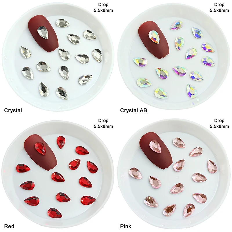 

5.5x8mm Fat Water Drop Nail Art Rhinestone Flat Back Rrystal Glass Fashion 3D Fingernail DIY Decoration Accessories 30/100pcs