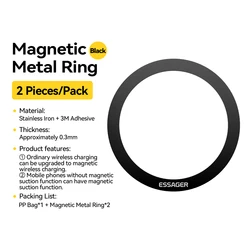 Essager Magnetic Metal Ring Set - Ultra - Thin Universal Stickers for Enhanced Wireless Charging (2PCS Black)