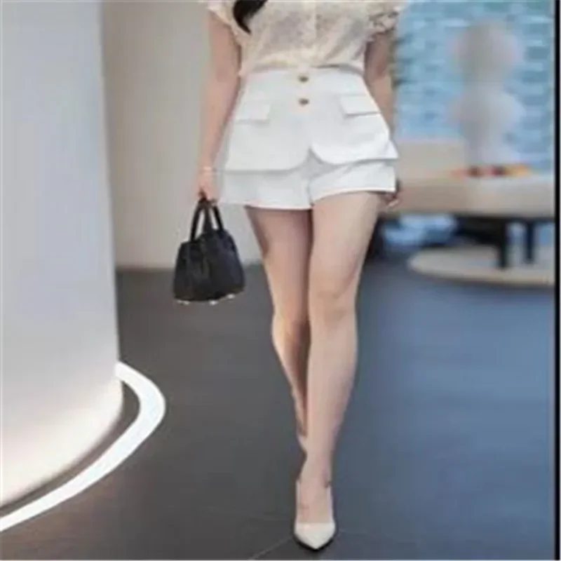 Fashion Women Summer Solid Korean Shorts Office Lady Elegant New High Waist Versatile Streetwear Casual Wide Leg Short Pants 3XL