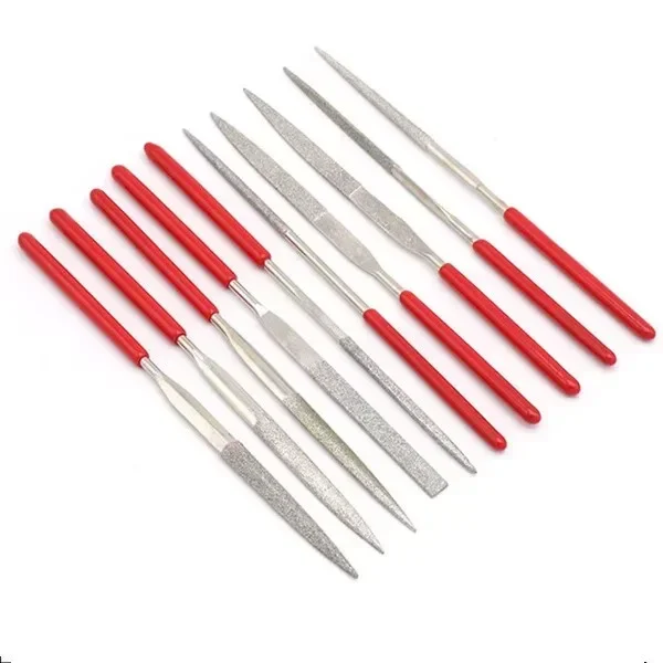 금속 보석상용 다이아몬드 파일, 돌 연마 목재 조각 공예, 더블 컷 전기 도금 합금 수공구, 3x140mm, 세트당 10 개