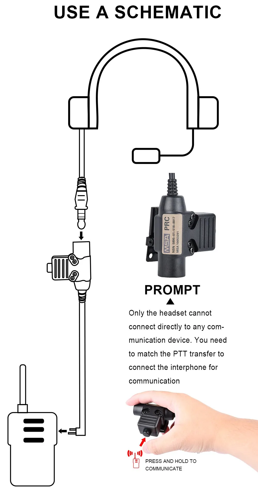 Militär U94 PTT Baofeng Taktisches Headset PTT für Earmor Comtact Kopfhörer Jagd Headset U94PTT Fit Kenwood Motorola Stecker – Detail 3