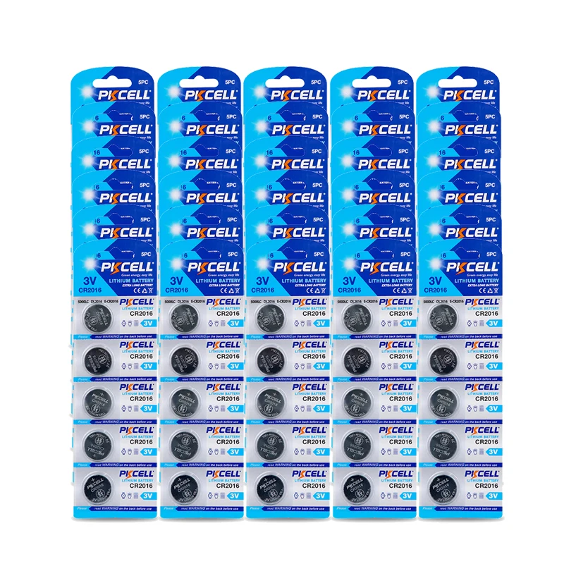 

150Pcs/30 Cards PKCELL CR2016 3V Lithium Battery BR2016 DL2016 ECR 2016 Button Batteries for Watch Car Remote Key