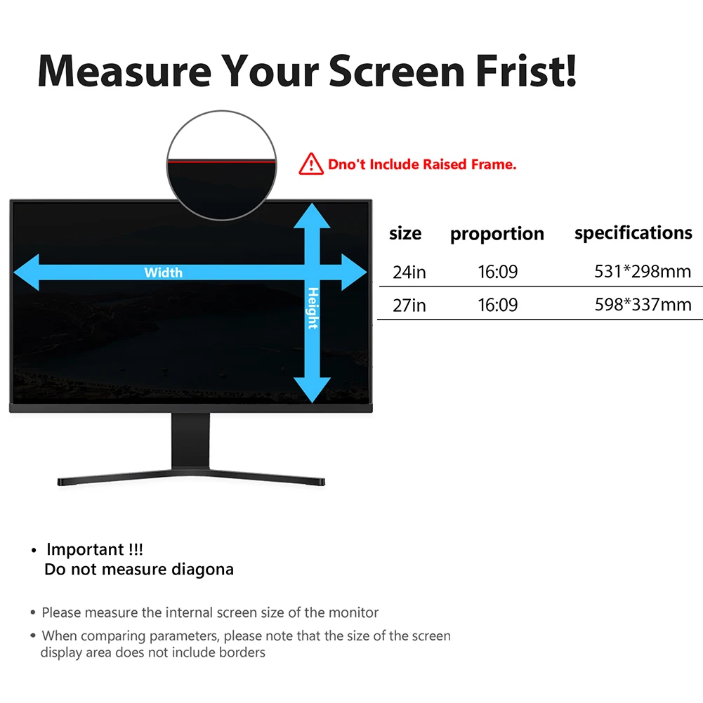 16:9 Widescreen Filter Hanging Type Desktop PC Monitor Privacy Film Removable Anti Glare Privacy Shield for 24/27 Inches Monitor