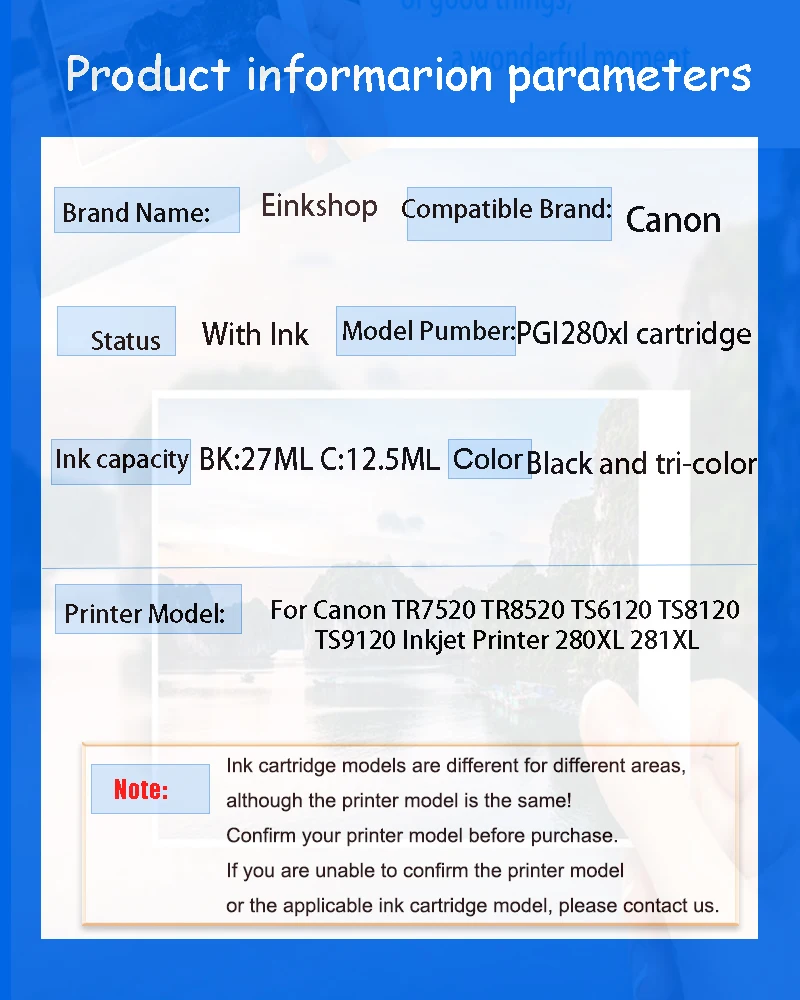 Ink Cartridge Inkjet Ink Cartridge einkshop PGI-280 CLI-281 For Canon PGI 280 CLI 281 PIXMA TR7520 TR8520 TS6120 TS8120 TS9120 printer