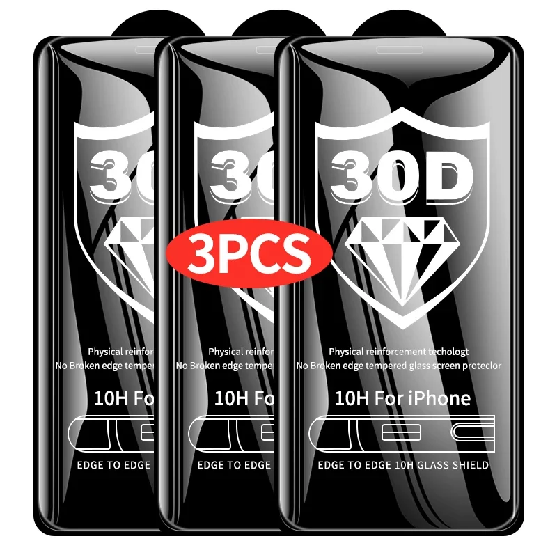 3 шт. 30D полное покрытие закаленное стекло для iphone 15 11 12 13 14 PRO MAX защита для экрана защитное стекло на iphone 14 15 Pro XR
