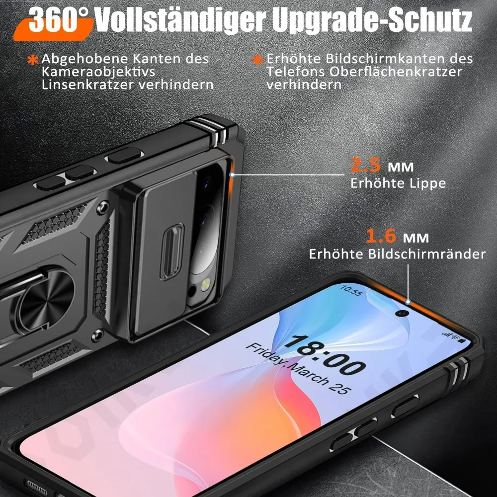 Rugged Protective Case with Finger Ring Stand and Slide Camera Cover