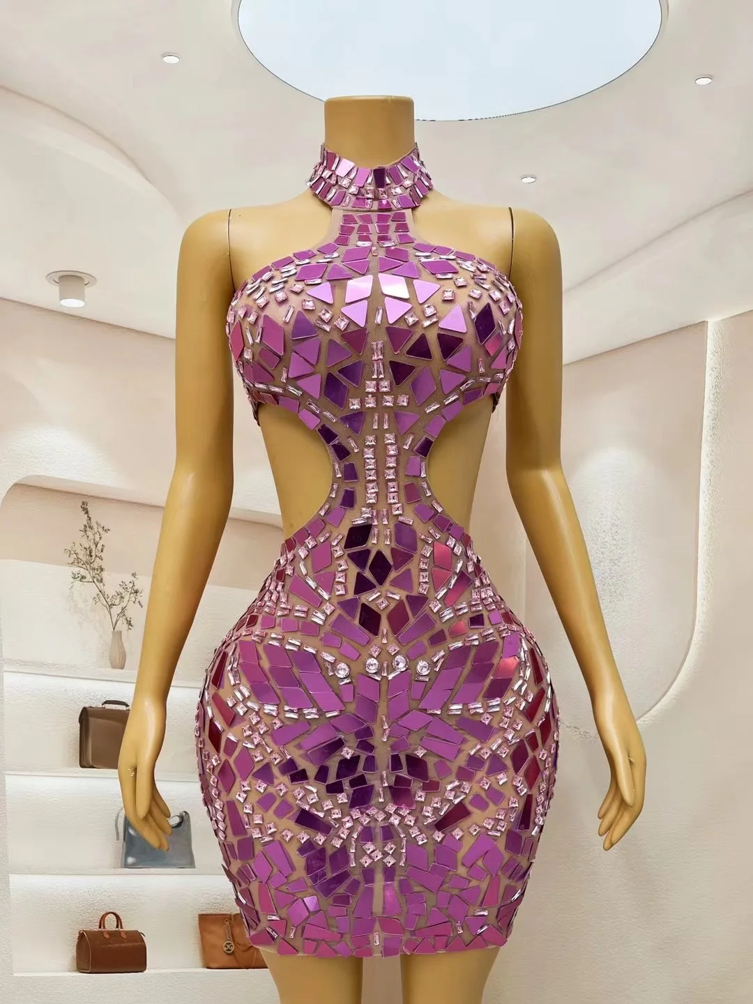 

Pink SequinsParty dresses for women drag costume sexy festival show costumes evening dress with stones Birthday Special Ocassion