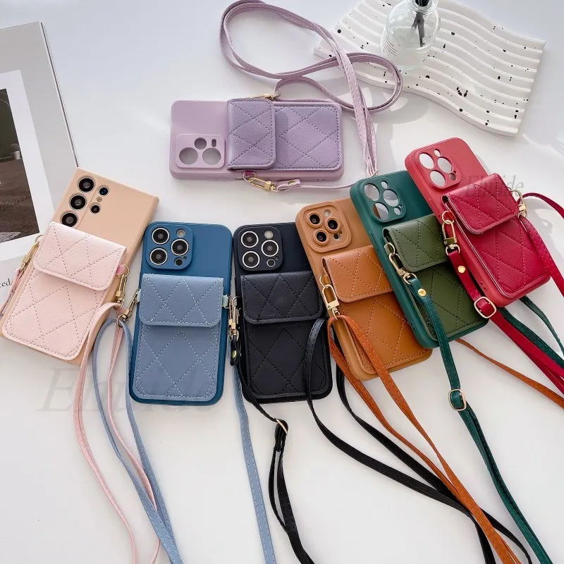 Fodral för Samsung Galaxy S24 Ultra S22 S21 Plus S20 S23 FE Note 20 U A55 Crossbody Strap Lanyard Plånbok Kortväska Läder_voghion.com