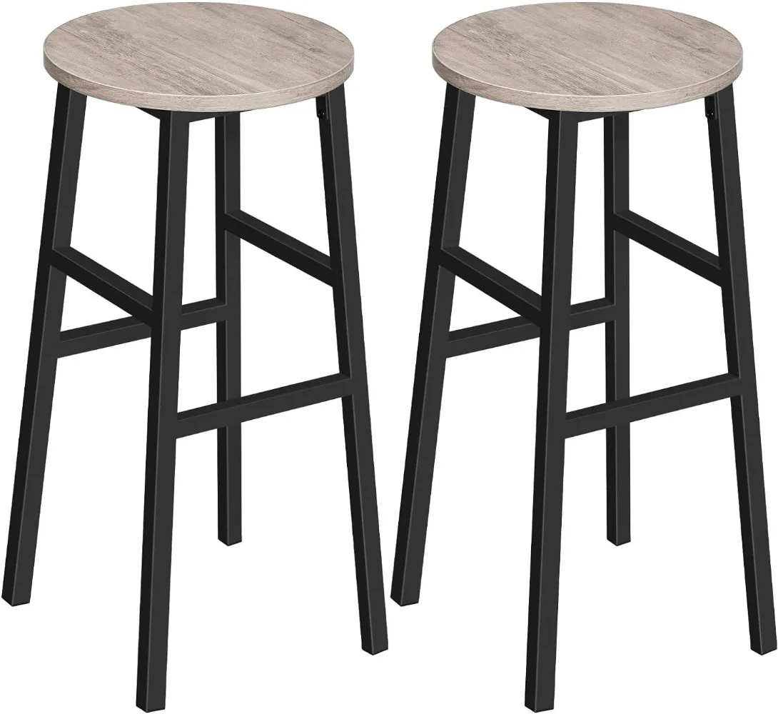 

Bar Stools, Set of 2 Round Bar Chairs with Footrest, 28 Inch Kitchen Breakfast Stools, Industrial Bar Stools, Easy Assembly