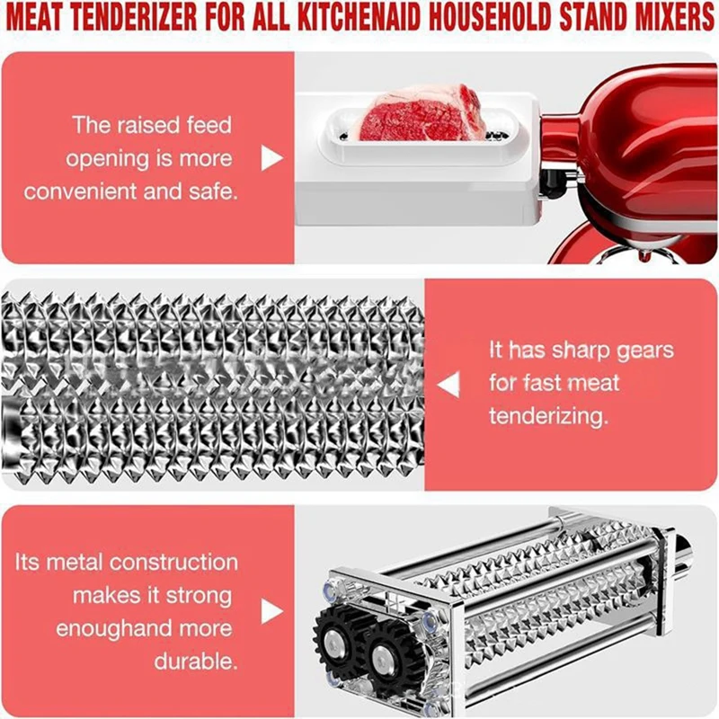 Meat Tenderizer For Kitchenaid Stand Mixer Stainless Steel Gears Meat Tenderizer Kitchen Poultry Tenderizers Easy Install White