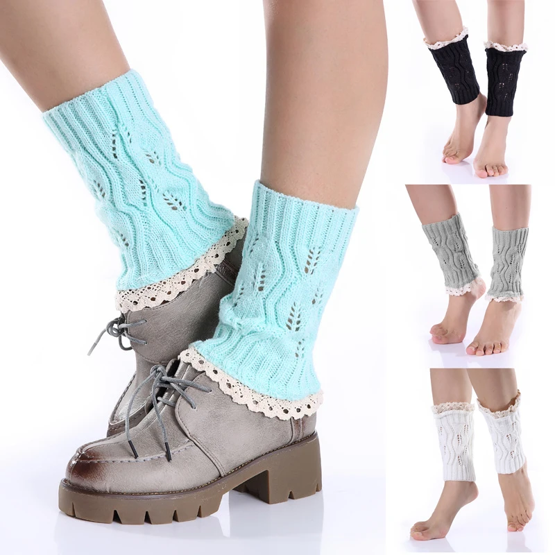 

Trendy Lace Hollowed-out Flower Knitted Leg Guards Women Female Versatile Boots Cover JK Girl Cute Ankles Pile-up Socks