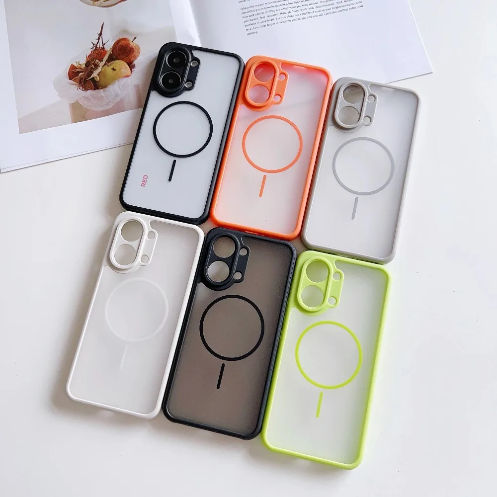 Candy Color Magnetic Phone Case with Anti-Shock Soft Edges and Matte Transparent Acrylic Back