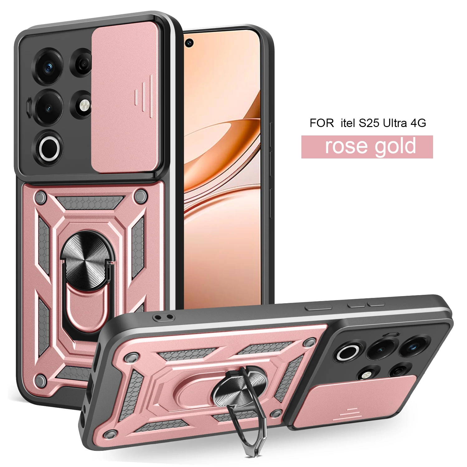 Itel Super 26 Ultra Magnetic Ring Holder Armor Phone Case with Slide Camera Protection