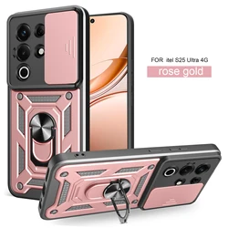 Itel Super 26 Ultra Magnetic Ring Holder Armor Phone Case with Slide Camera Protection for Itel Super 26 Ultra (SJ Rose Gold)