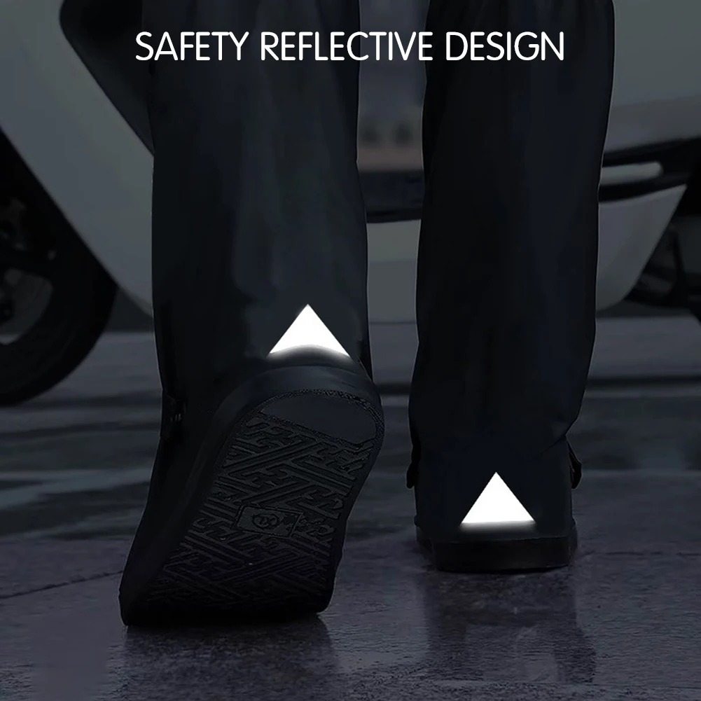 1 Pair Waterproof Rain Boot Shoe Cover with Reflector Anti Slip Walking Boot Protector Sleeve for Rainy Day
