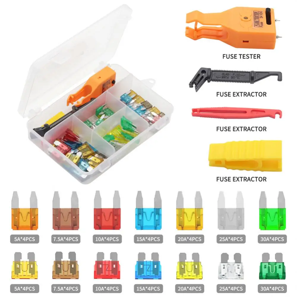 

Fuse Continuity Tester Fuse Assortment Set With Plastic Box Car Spare Fuse Set Replacement Fuse Accessory Kit With Extractor