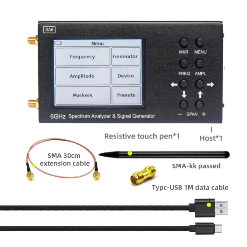 SA6 Handheld Digital Spectrum Testing Analyzer Touch Wi Fi RF Gain Band Antenna