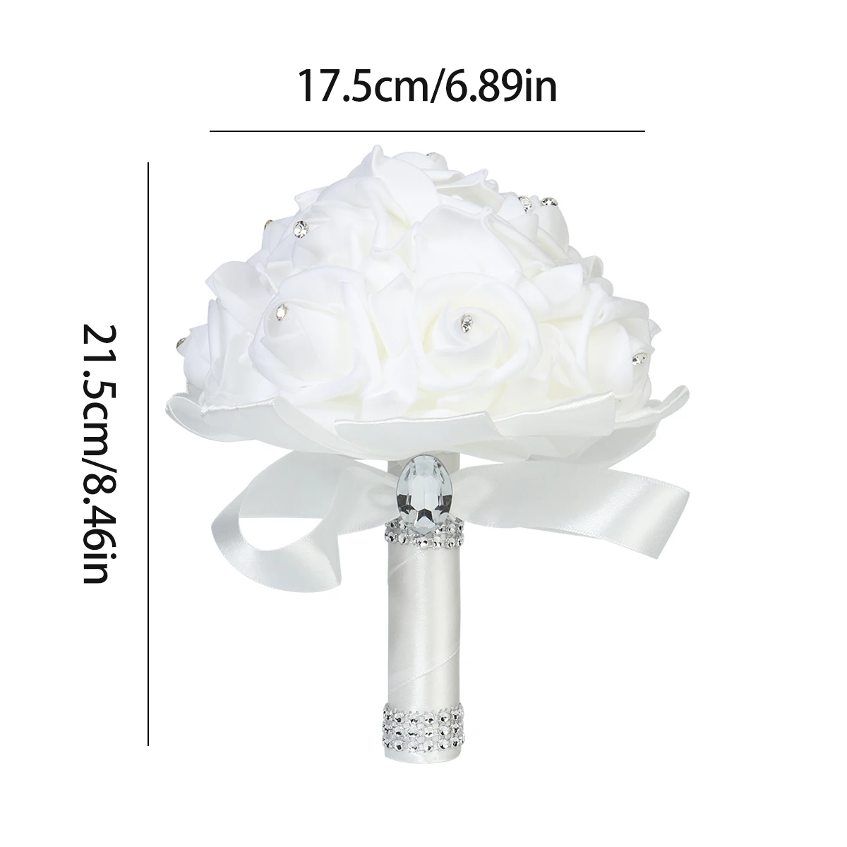 1Pc Rose Bouquet Wedding PE Foam Flower Ribbon Simulation Bouquet Faux Crystal Party Church Decor Wedding Bouquets Artificial Rose Flowers Wedding Flower Decoration