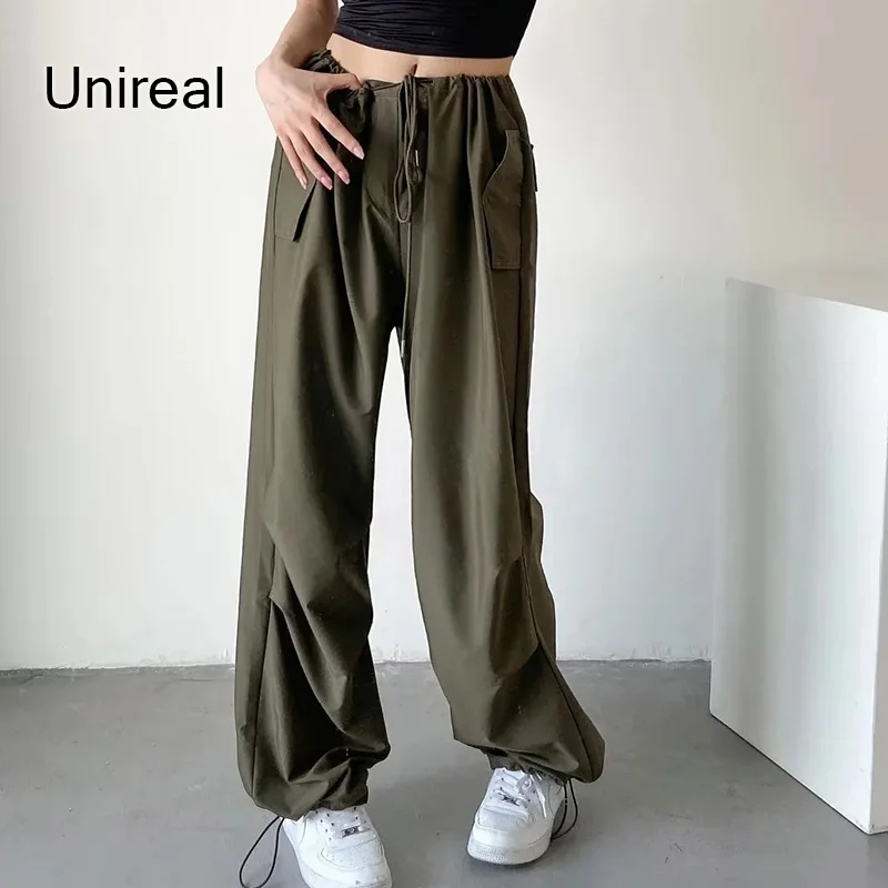 

Unireal 2022 Summer Women Wide Leg Pants Streetwear Trousers Casual Baddy Y2k Cargo Pants