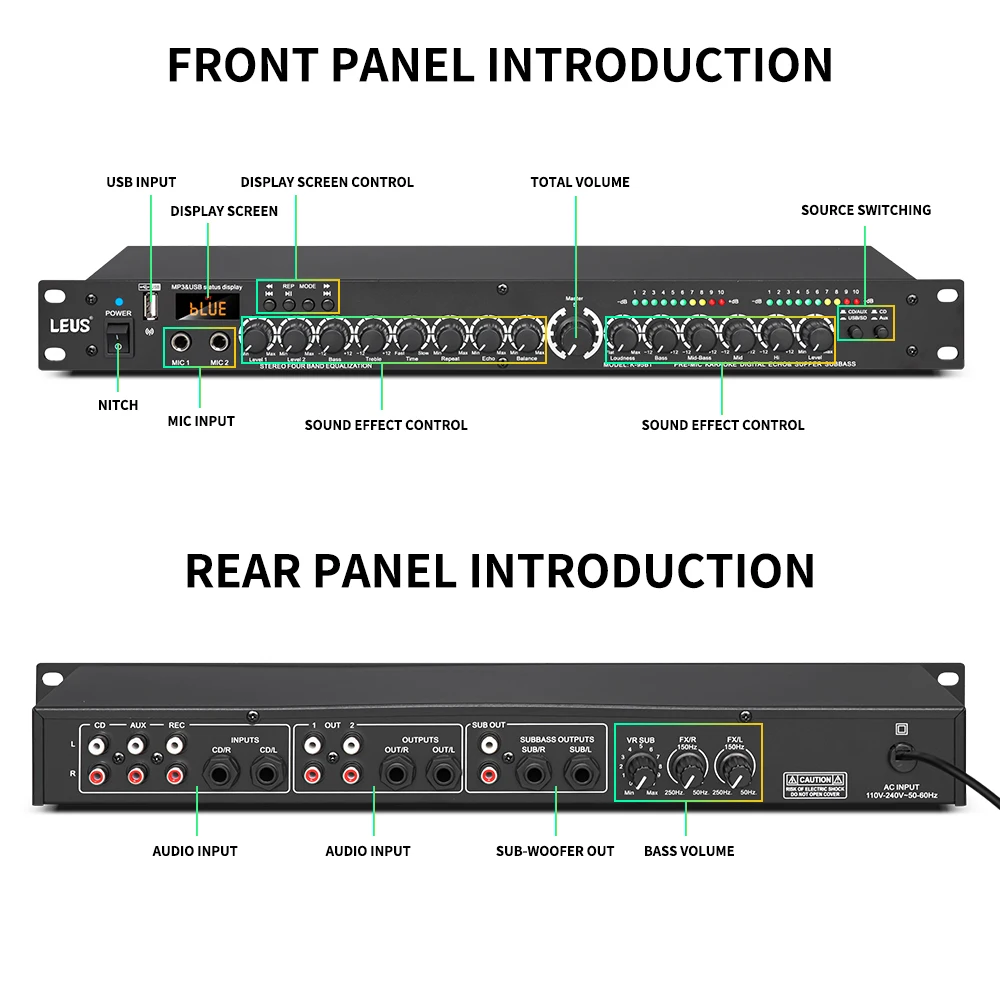 LEUS T4 Professional Digital Reverberation Multi Effect DSP Processor Audio Processor Equalizer audio equalizer audio processor