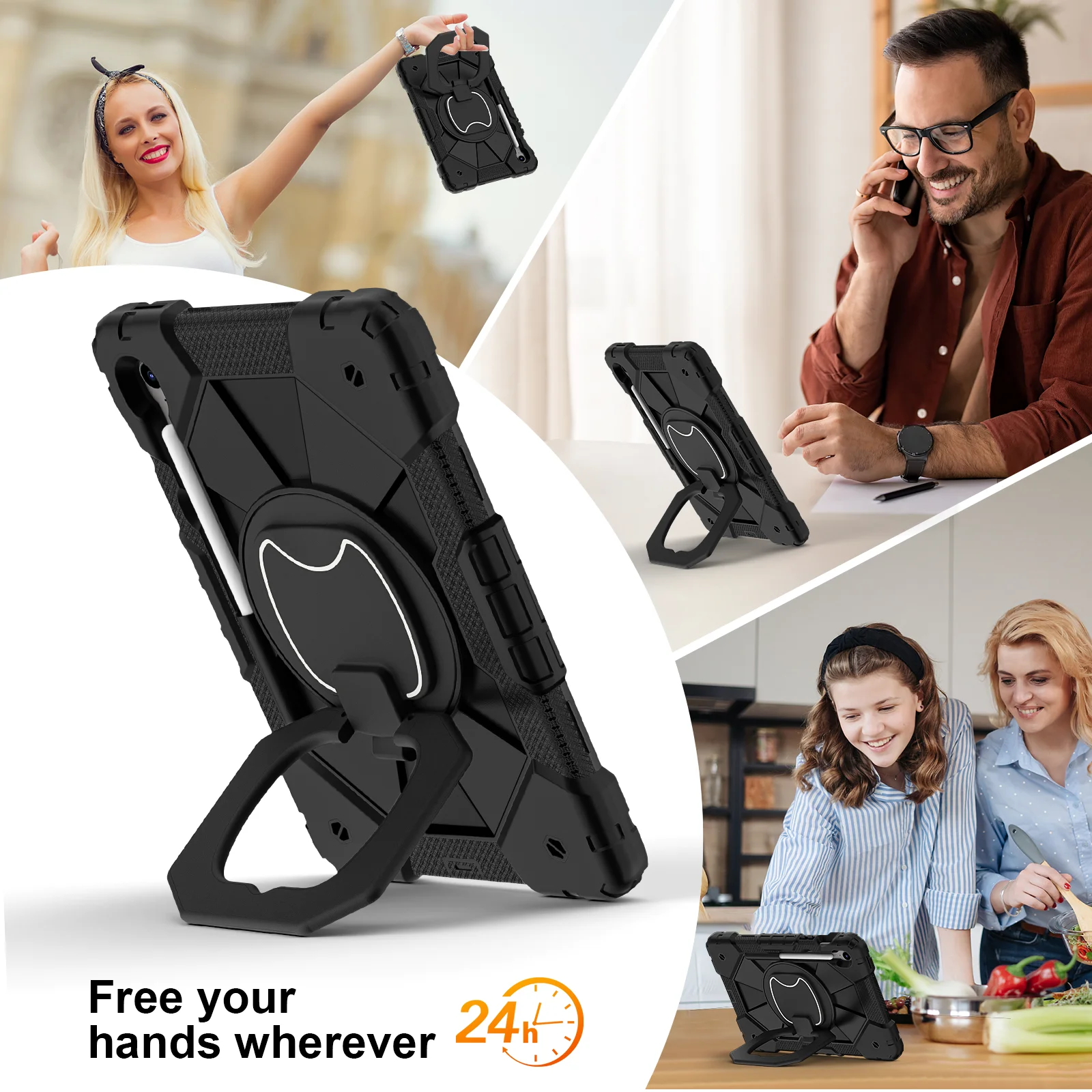 Silicone Case For Samsung Galaxy Tab Rotating Kids Stand Cover_voghion.com