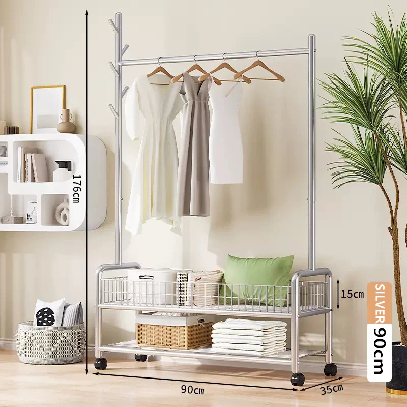 Movable Clothes Rack Floor Hanger Stand Storage Wardrobe Hat Stand Storage Box Bedroom Furniture perchero de pie Coat Rack clothes rack