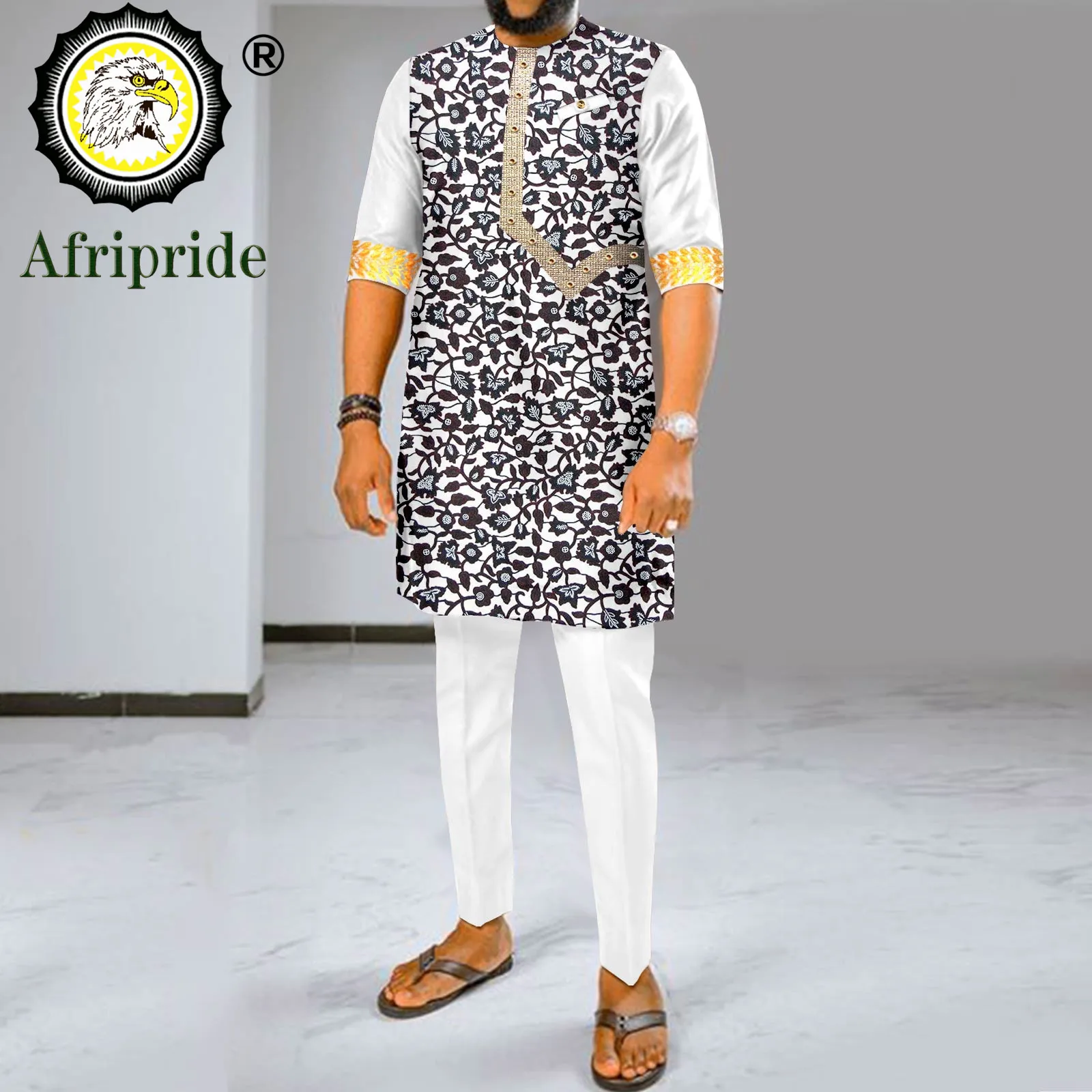 

Men Tracksuit African Clothes 2 Piece Set Dashiki Embroidery Short Sleeve Shirt and Ankara Pants Set Print Outfits 2416017