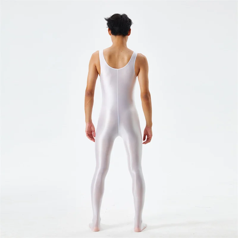 Summer Spring Mens See Through Glossy Zentai Suit Lingerie Sleeveless Sport Gym Fitness Bodysuit Jumpsuit Costume