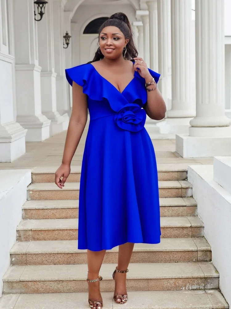 Wmstar Women's Dresses Wholesale V Neck Ruffles Flower Evening Elegant Party Birthday Dress Fashion Women Clothing Dropshopping