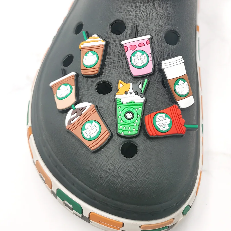 1Pcs PVC Shoe Buckle Accessories Funny DIY Colorful Cat Coffee Cup Shoes Buttons Decoration Jibz For Croc Charms Kids Gift