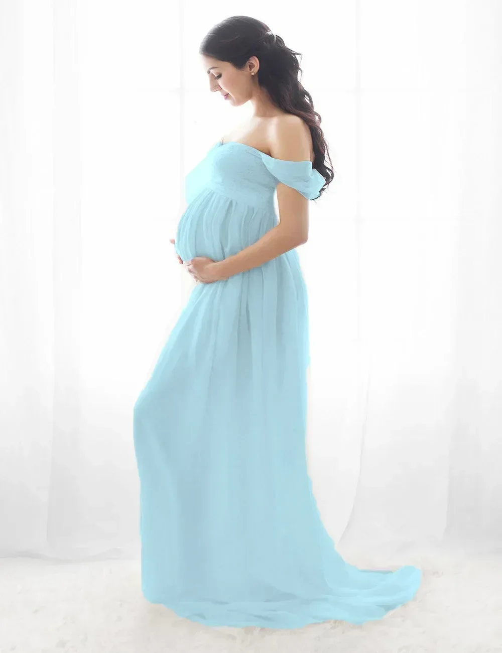 

2023 Pregnancy Dress Summer Women Off Shoulder Pregnants Sexy Photography Ruffled Nursing Long Dress Dress Pregnant Photography