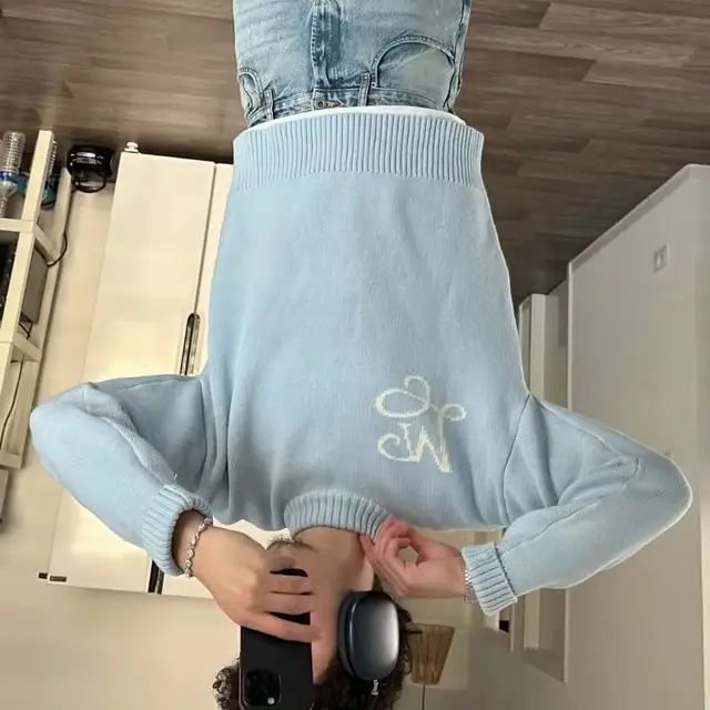 Hommes nouvelle mode haute rue décontracté Streetwear Y2K rétro à manches longues pull Signature M Logo motif pull Boxy haut tricoté 1