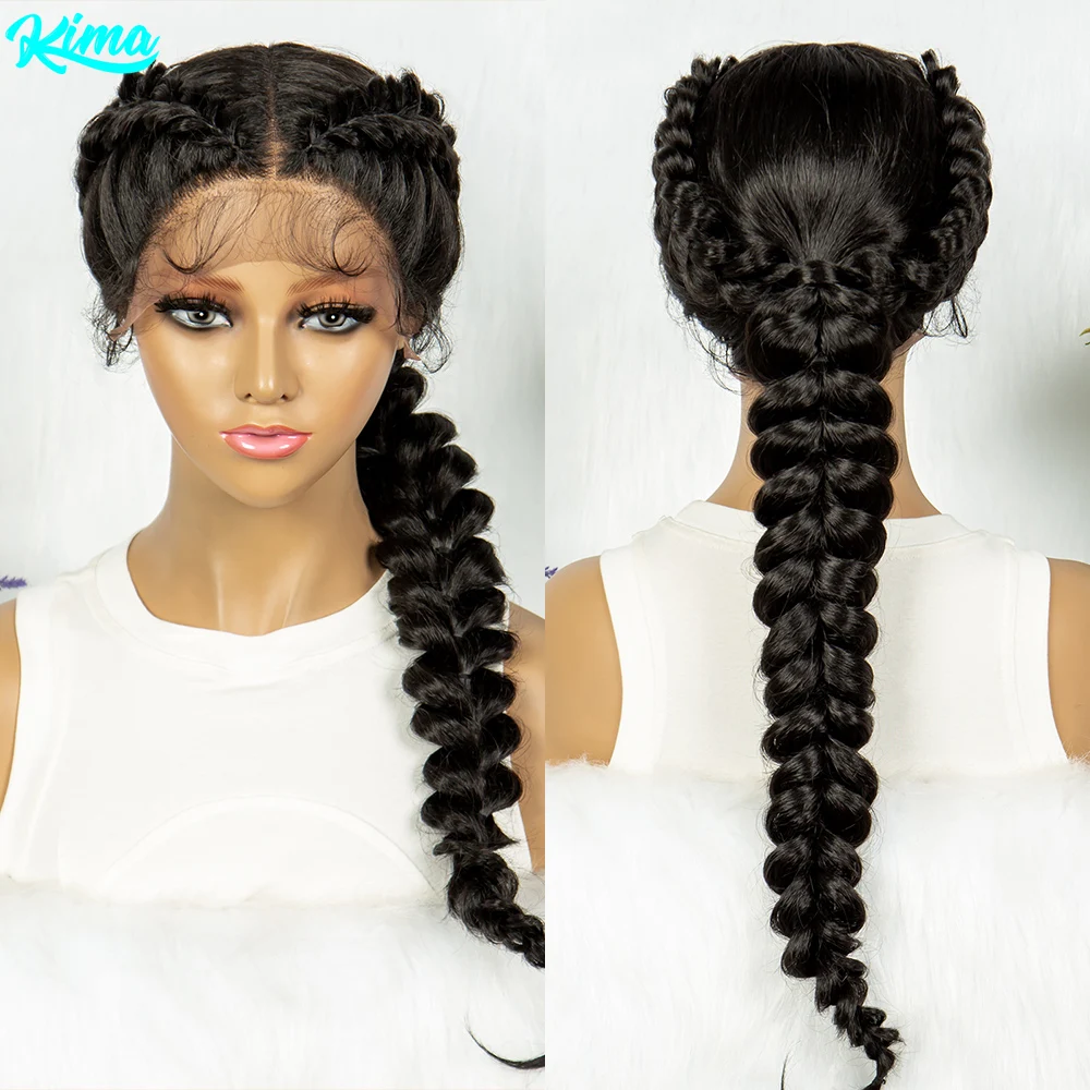 13*4 Front Lace High Quality Wig Black Chemical Fiber Braid Headband