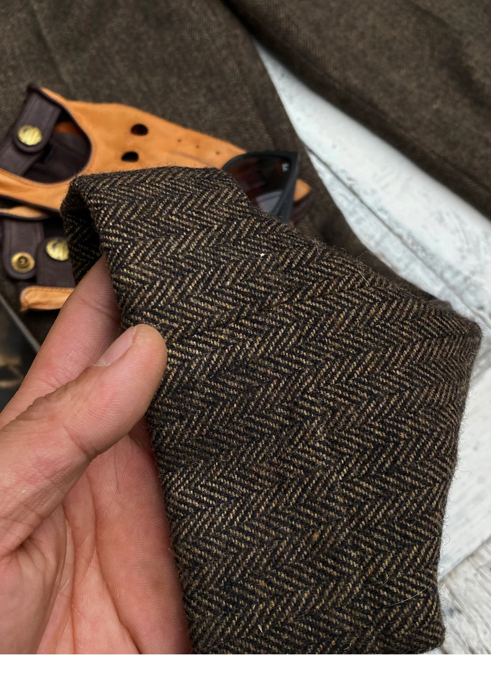 Tailor Brando British Retro Herringbone Wool Micro Tapered Trousers 9.5-point Men's Tweed Trousers 5