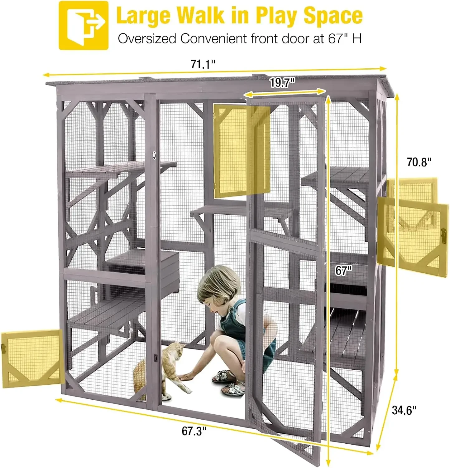 Catio Outdoor Cat Enclosure Large Walk in Cat Kennel Kitten Cage with Platforms and Small Houses