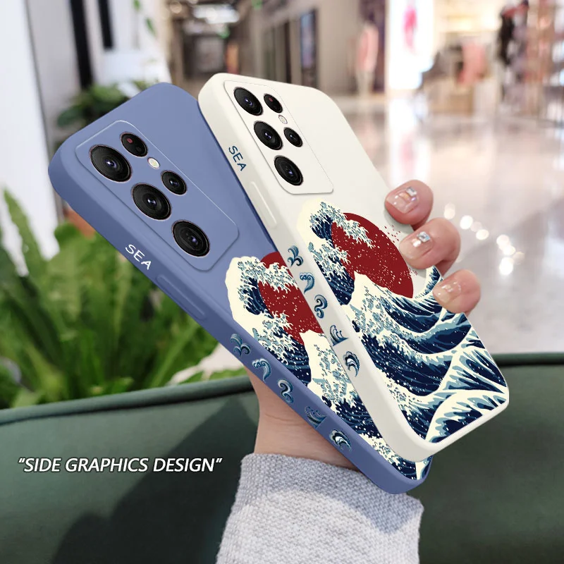 Red Sun Sea Waves Phone Case - Artistic Design Cover