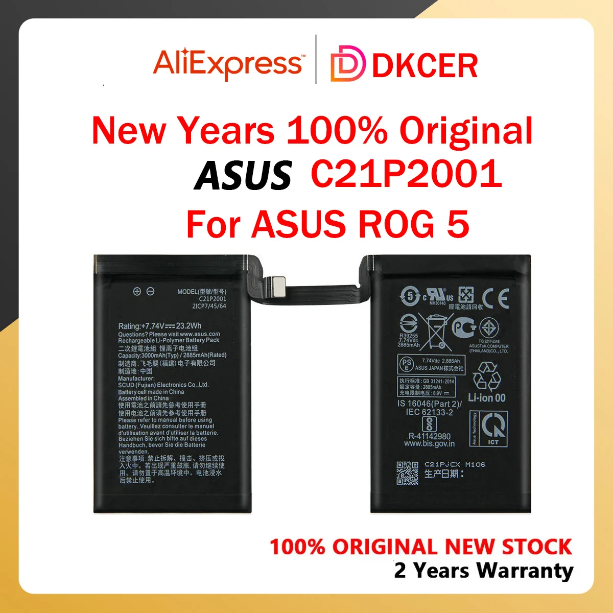 Оригинальный аккумулятор для телефона ASUS ROG 5 5S Pro ZS673KS I005DA  I005DB, 6000 мАч, высококачественные аккумуляторы, новый