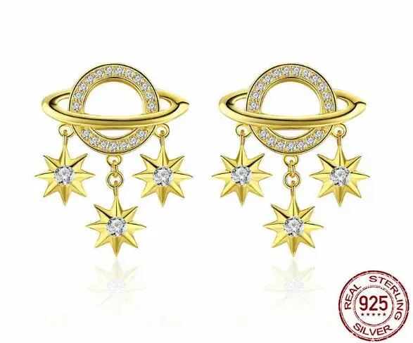

STE5 Customized Silver Asymmetrical Star Moon Earrings Crystal Charms Stud Earrings For Women Girls Jewelry