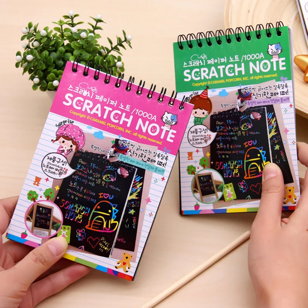 3Pcs Graffiti Book DIY Interesting Child Early Education Toy Black Page  Colorful Dazzle Scratch Note Sketchbook for Kids,Green 