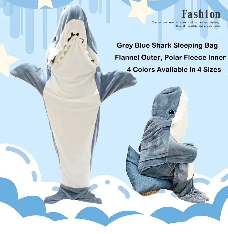 

Soft Plush Wearable Shark Blanket Cartoon Animal Onesie Pajamas Cosplay Costume Sleep Bag for Adults Kids Flannel Pink Blue