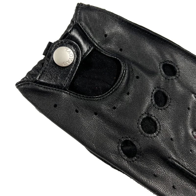 Goatskin Gloves For Men Male Solid Color Classic Simple Genuine Leather Thin Moto Luvas Winter Dark Green Riding Driving Mittens