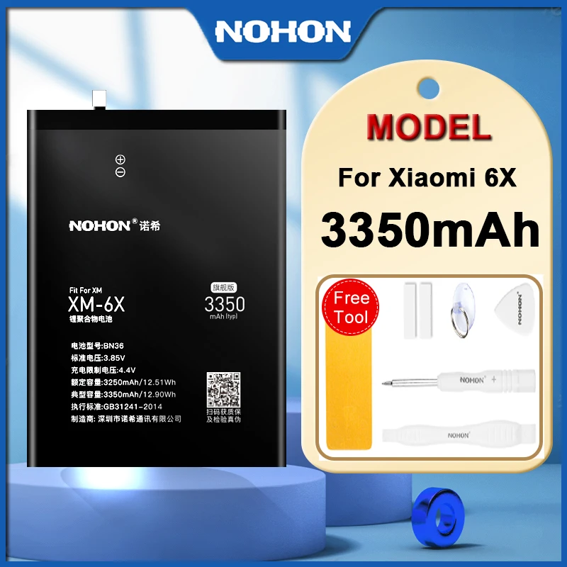 

NOHON BN36 Battery For Xiaomi Mi 6X A2 Mi6X MiA2 3350mAh Phone Batteries Bateria Free Tools