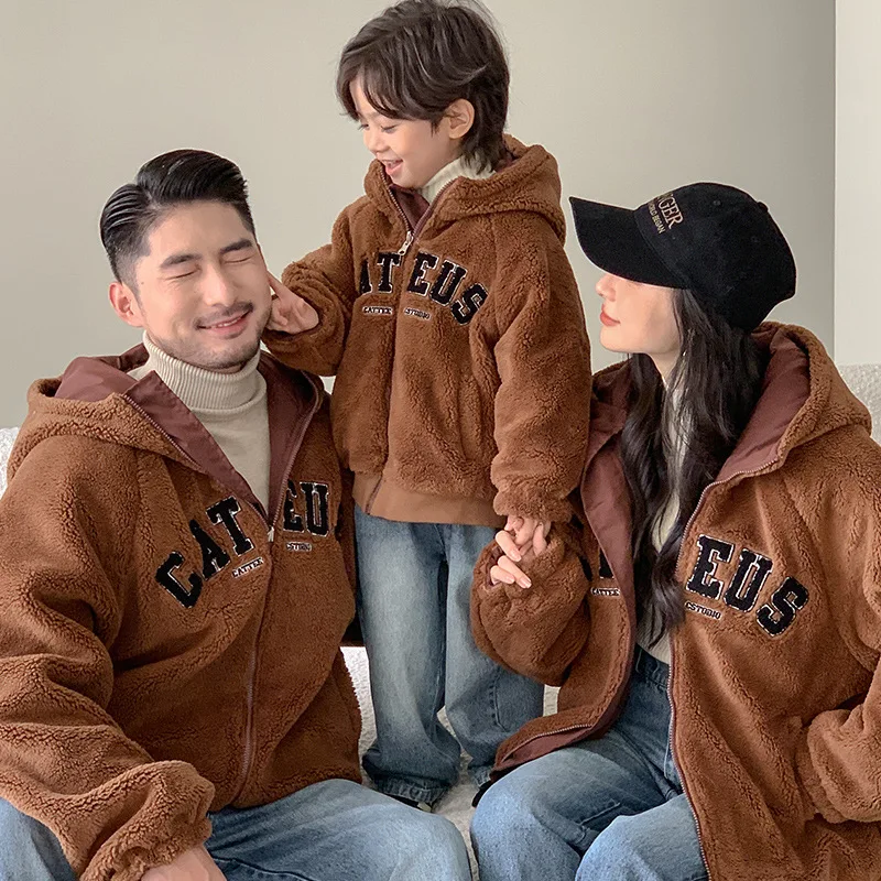 

Dad Mom and Children Winter Jacket for The Whole Warm Family Thick Fleece Zip Hoodie Coat Mother Father and Daughter Son Clothes