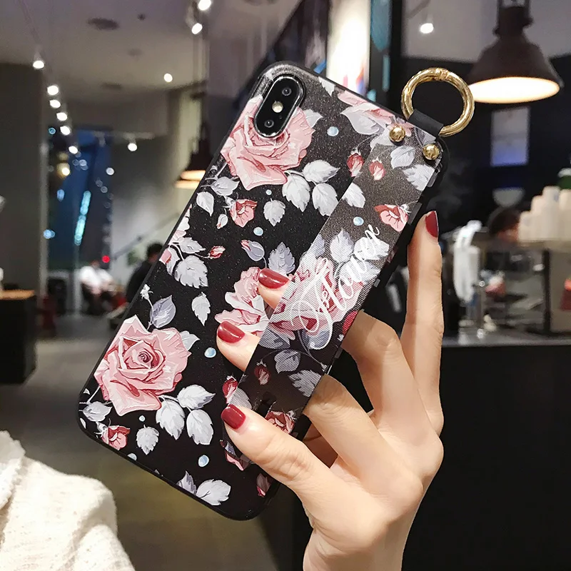 Floral Wrist Strap Phone Holder Stand Cover