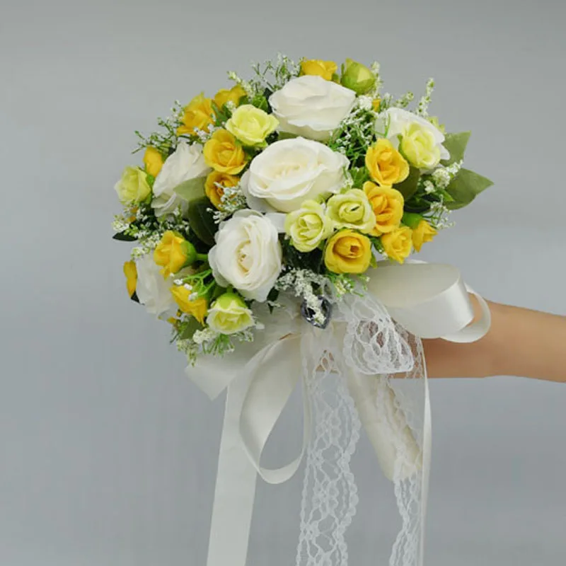 Bouquet Da Sposa E Damigella Con Rose Artificiali Champagne - Mazzo Di Fiori Finti In Seta Con Perle, Per Matrimonio, Chiesa, Festa E Ballo Di Fine Anno