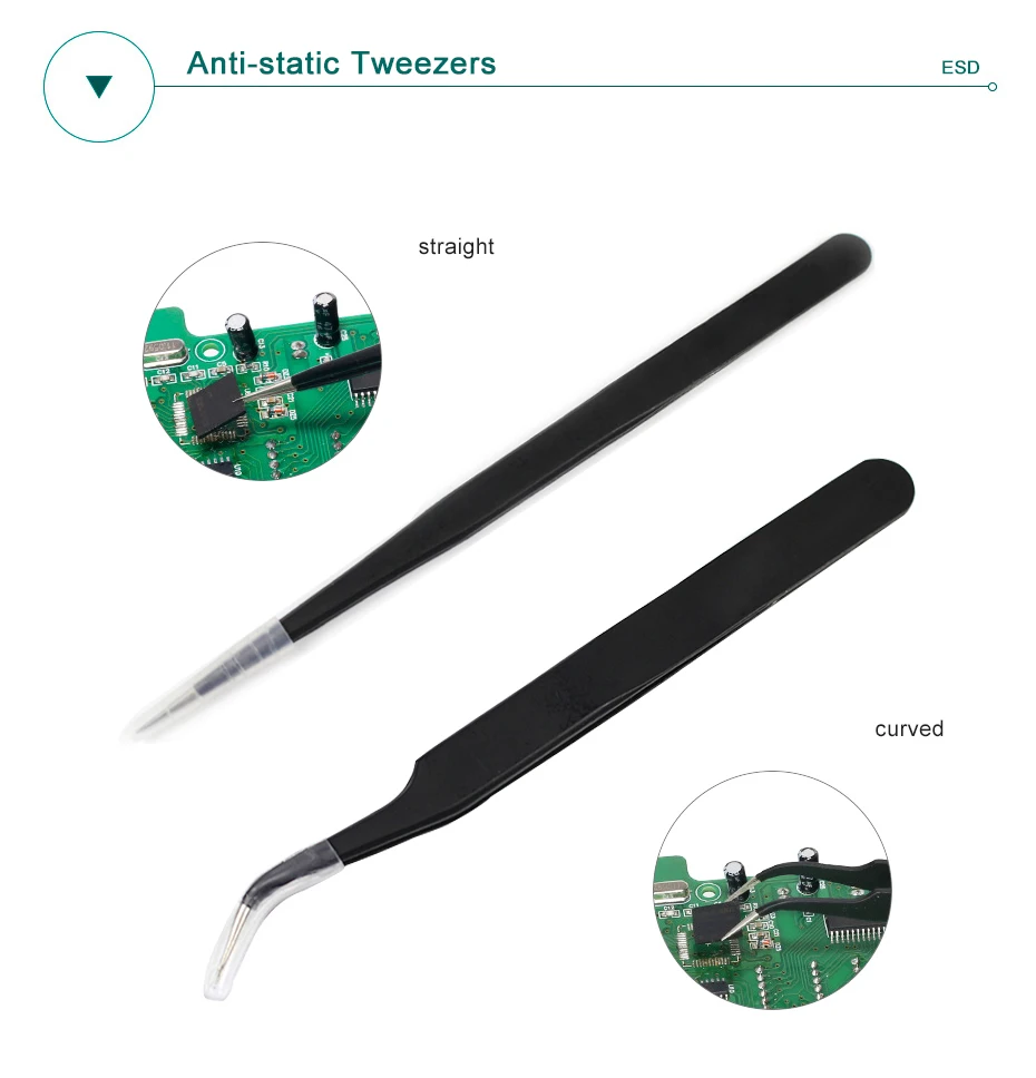 Description Picture 2 of item2 Pcs Anti Static Precision Tweezers Set Stainless Steel ESD Industrial Tweezers Compute Phone Electronics Repair Hand Tools Set