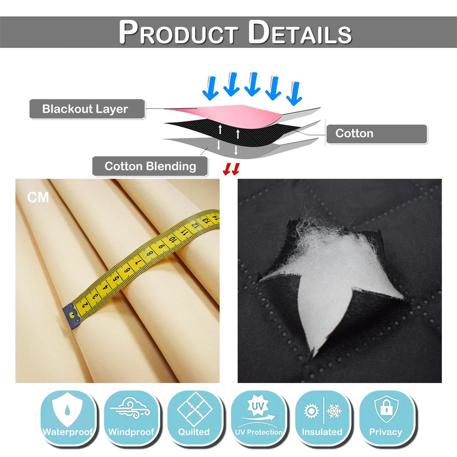 Description Picture 6 of itemThick Blackout Curtains Drapes Thermal Patio Waterproof Outdoor Curtains Windproof Quilted Heavy Duty Winter Curtains Pergola