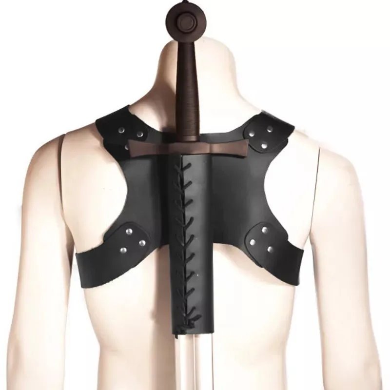 

Medieval Knight Warrior Back Scabbard Shoulder Belt Sword Holster Sheath Steampunk Leather Weapon Holder Frog Larp Costume Props