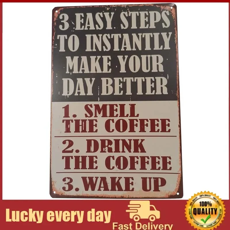 

mlfl Steps to Wake up Coffee Funny Tin Sign Bar Pub Garage Diner Cafe Home Wall Decor Home Decor Art Poster Retro Vintage
