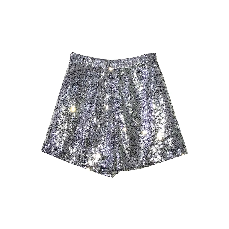 2023 Spring and Autumn New Sequined Wide-Leg Shorts Women's Fashion Trend Loose Elastic Waist Short Pants Female High Street